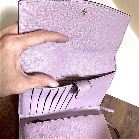 Kate Spade Bright Lavender Leather Mini Crossbody Bag Clutch Wallet 14K Gold - Picture 5 of 12